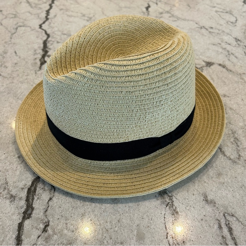 Club Monaco Tan Fedora hat with Black Band small medium